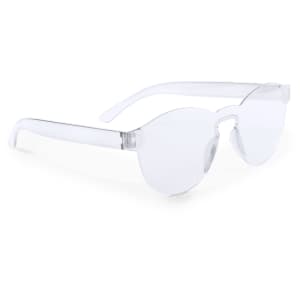 A pair of clear sunglasses with a stylish, minimal design and transparent frames.