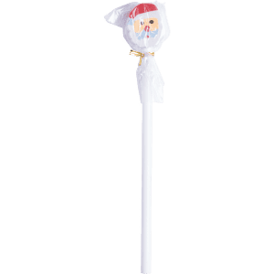 A white pencil with a transparent protective cover featuring a festive design on top.