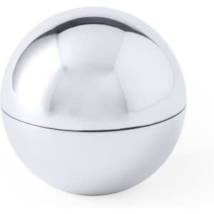 A metallic spherical container with a shiny silver finish, designed with a seamless top and bottom.