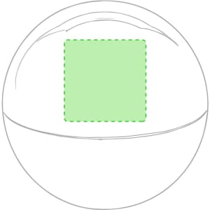A circular container with a green square section at the centre and a simple design, featuring a branding logo.
