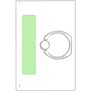 A light green power bank with a ring holder, featuring a simple, clean design and a logo.