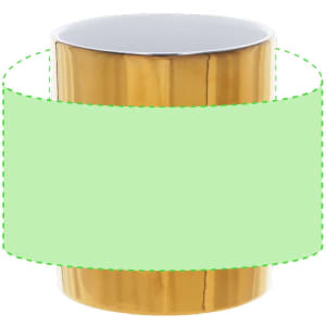 A coffee mug with a shiny gold exterior and a white interior, featuring a blank space for custom designs.