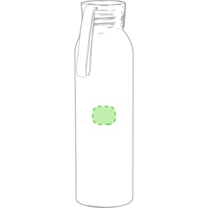 A drink bottle with a transparent body and a green accent. It features a loop handle and a logo area.