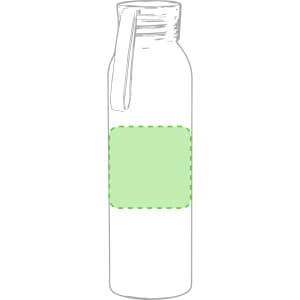 A drink bottle with a transparent green section, featuring a screw-on lid and a handle. It has a logo.
