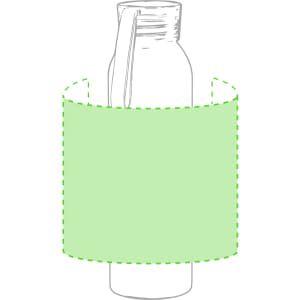 A drink bottle with a sleek design in white, featuring a green sleeve and a carrying handle.