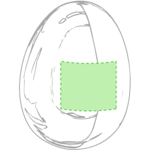 A clear, oval-shaped product with a green rectangular section outlined on it, resembling a brush.