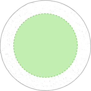 A round coaster with a light green centre and a speckled white outer edge, featuring a logo in the design.