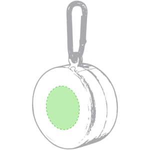 A foldable cup in green, featuring a carabiner for easy attachment, with a simple design.