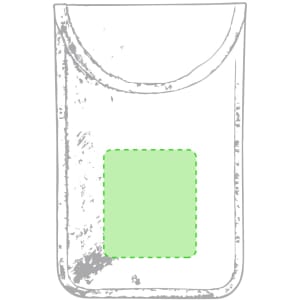 A green phone wallet pouch with a curved top and a bordered square detail, featuring a logo.