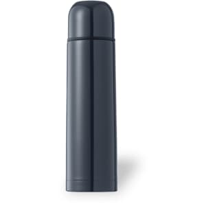 A drink bottle in dark navy featuring a sleek design and a rounded cap, with a logo visible.