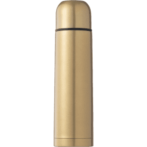 A drink bottle in a sleek gold colour, featuring a curved top and a subtle logo. Ideal for beverage storage.