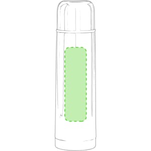 A drink bottle in a sleek design, featuring a green highlighted area, with a logo on its body.