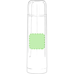 A drink bottle featuring a green design, equipped with a logo, in a sleek, modern flask shape.