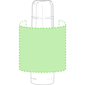 A drink bottle with a sleek design, featuring a green sleeve and a logo, suitable for holding various beverages.