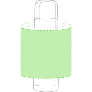 A drink bottle with a sleek design, featuring a transparent body and a green insulated cover. It has a logo on it.