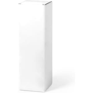 A drink bottle is presented in a plain white box with a rectangular shape. The box includes a branding logo.