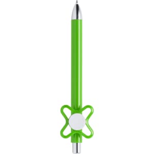 A green Karsol pen with a decorative flower-shaped grip and a silver tip, featuring a logo.