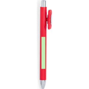 A red Karsol pen with a silver tip and a green accent. It features a logo on its side.