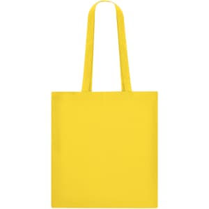 A yellow tote bag with two handles and no visible logo or branding.