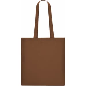 A brown tote bag with two sturdy handles, featuring a simple design and no visible logos.