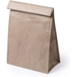 A brown thermal bag with a fold-over top and a simple design, featuring a small pocket on the front.