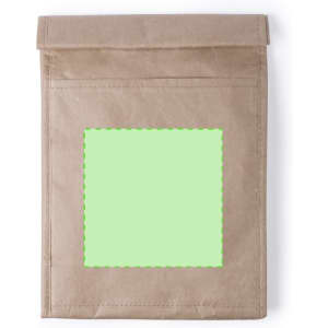 A brown Bapom thermal cooler bag with a flap closure and a square area for branding.