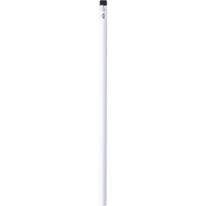 A grey-lead pencil with a white body and a black end, featuring a logo on the top.