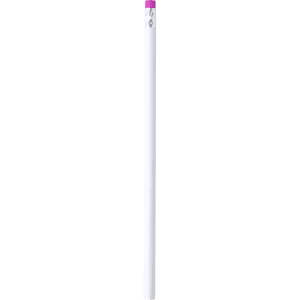 A grey-lead pencil with a pink top, featuring a branding logo towards the tip.