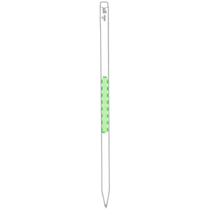 A grey-lead pencil with a green grip section and a logo on the top.