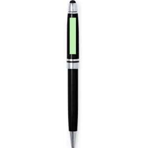 A black stylus touch ball pen with a silver accent and a branding area.