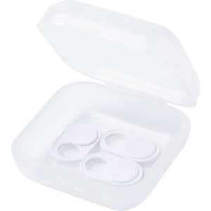 A white Pembol webcam cover in a clear case, featuring two circular covers and a square base.