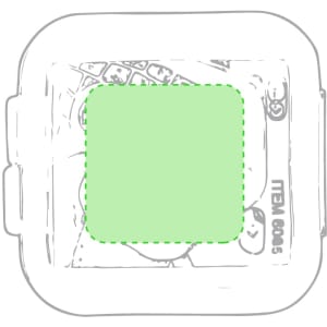 A green webcam cover with an outline, designed for securing camera privacy. It features a logo or branding.