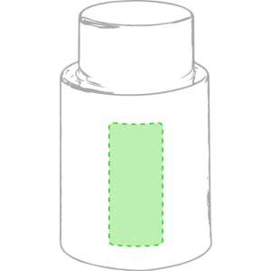 A drink bottle with a cylindrical shape, featuring a green rectangular section and a logo on the surface.