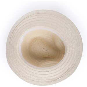 A Chizzer Hat in a light cream colour, featuring a wide brim and woven design. The inside shows a textured finish.