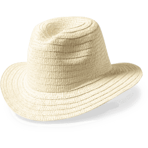 A cream-coloured Chizzer Hat made of textured material, featuring a wide brim and a unique shape.
