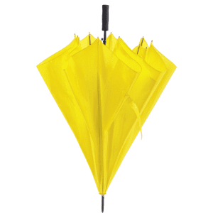A yellow Panan XL umbrella with a black handle and a logo. The umbrella is open and features multiple panels.