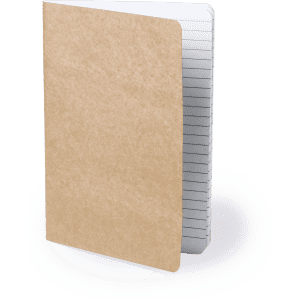 A brown kraft-covered notebook with lined pages, featuring a simple, minimalist design.