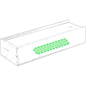 A wooden box design with a green dotted line across the centre, possibly indicating a feature or opening.