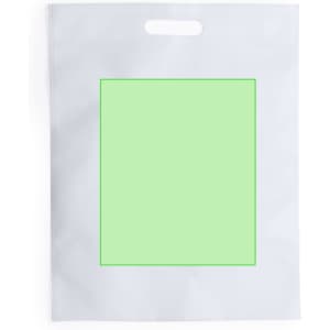 A white sublimation bag with a green print area and a top handle for carrying.