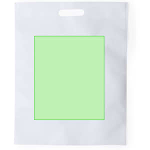 A white sublimation bag with a green blank area for custom designs and a handle at the top.