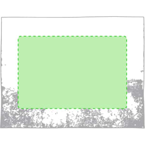 A rectangular placemat featuring a white and grey design with a green highlighted centre. It has a branding logo.