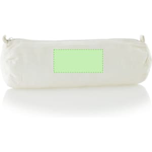 A white pencil case with a zip closure and a rectangular space for branding.