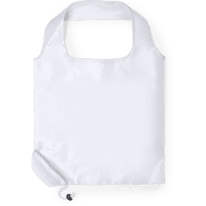 A foldable bag in white with a handle and a subtle logo, perfect for miscellaneous uses.