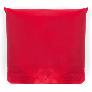 A red foldable bag with a smooth texture, featuring a logo on its surface.