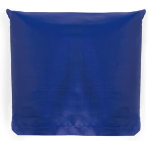 A blue foldable bag with a smooth texture and a logo on the front.