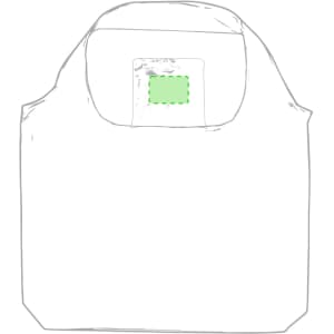 A foldable bag in white with a green branded area. The bag has a simple design and lacks detailed features.