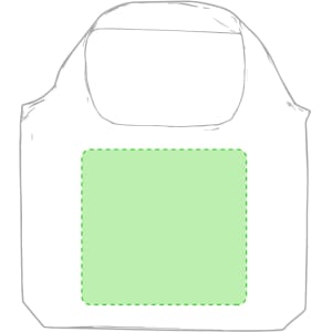 A foldable bag in white with a light green accent area and a logo.