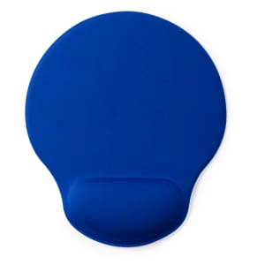 A round blue mouse pad with a wrist support for comfort, featuring a smooth surface and a sleek design.
