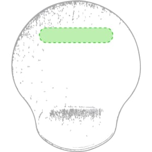 A mouse pad in a rounded shape, featuring a green highlight, with a textured surface and an outlined area.