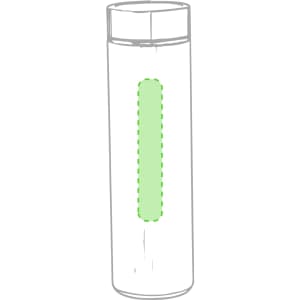 A drink bottle in a sleek design with a transparent body and a green accent, featuring a logo.